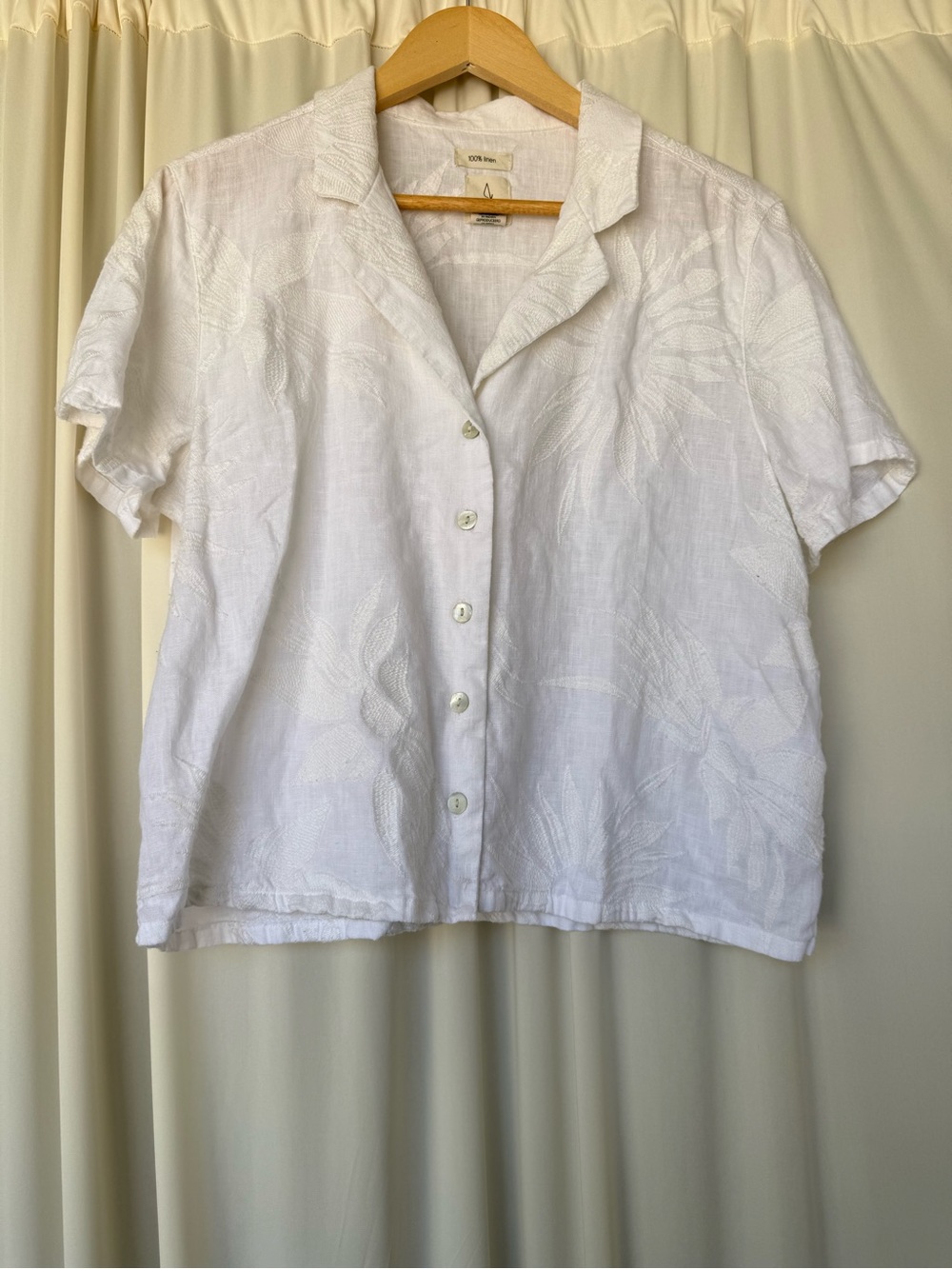 Joie White Embroidered 100% Linen Top M